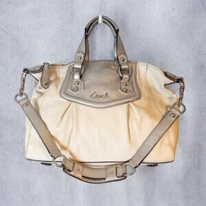 Coach Ashley White and Silver Leather Satchel Shoulder Bag F19247